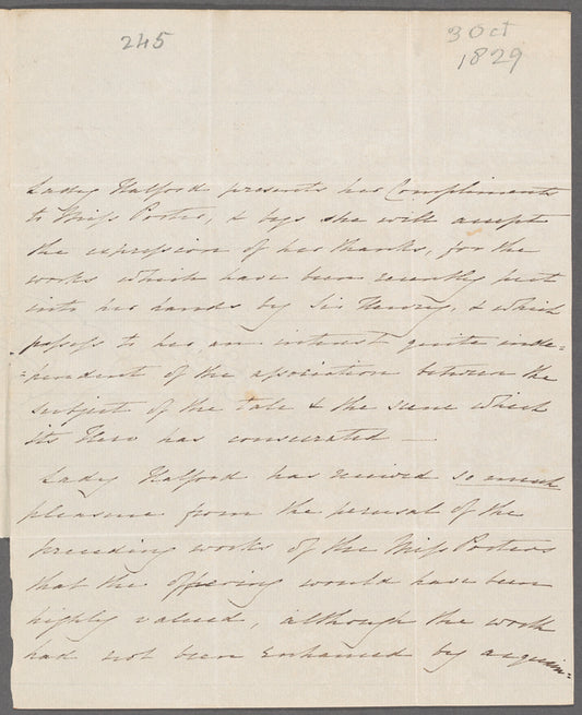 Elizabeth Barbara Halford to Miss Porter, autograph letter third person