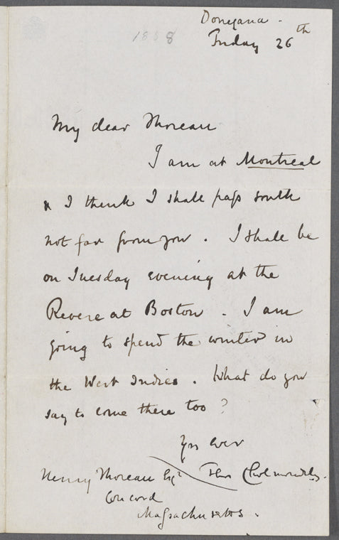 Cholmondeley, Thomas, ALS to HDT. [Nov.] 26,[1858].