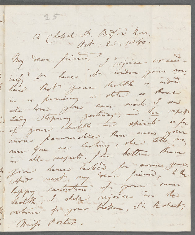 Thomas Harral to Jane Porter, autograph letter signed
