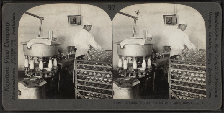 Machine filling bottles with milk, Buffalo, N. Y..