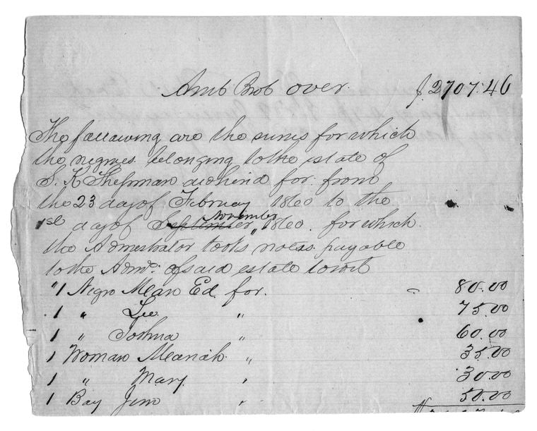 Estate of S.K. Shepman. Sale Bill