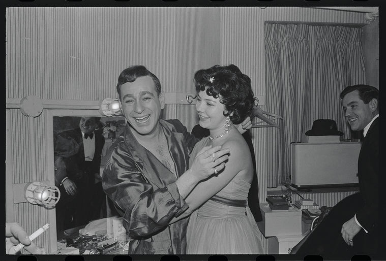 Shelley Berman and unidentified others on opening night of the stage production A Family Affair