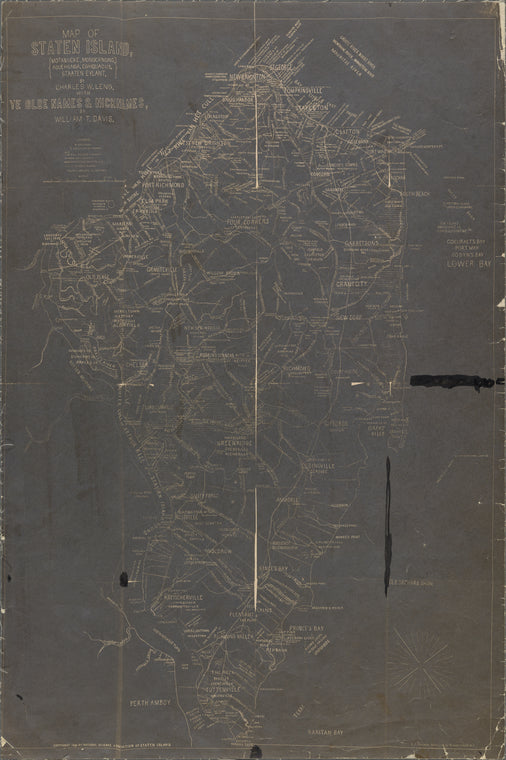 Map of Staten Island (Motanucke, Monocknong, Aquehonga, Eghqueous, Staten Eylant) by Charles W. Leng, with ye olde names & nicknames by William T. Davis