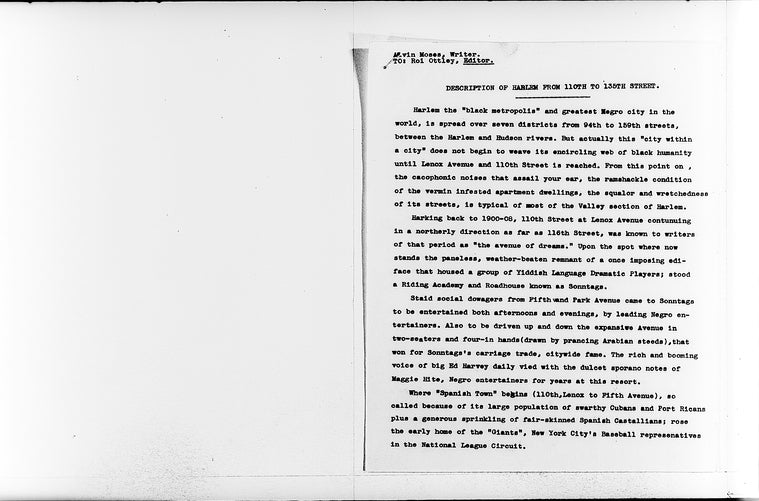 “Description of Harlem from 110th to 135th Street”