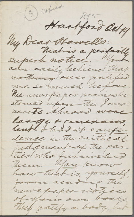 Howells, [William Dean], ALS to. Oct. 19, [1875].
