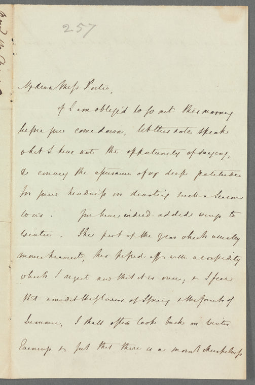 Henry Raikes to Miss Porter, autograph letter signed