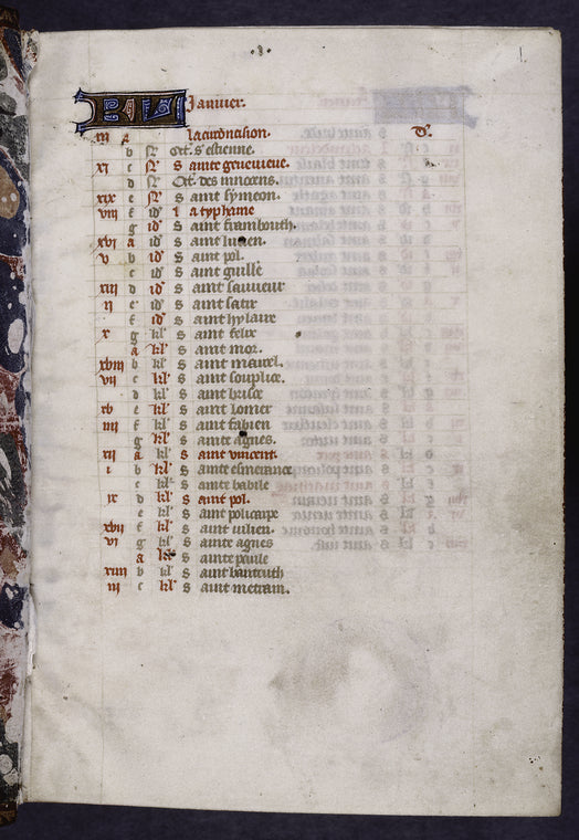 Opening page of calendar, added in early 15th century, according to Delisle.