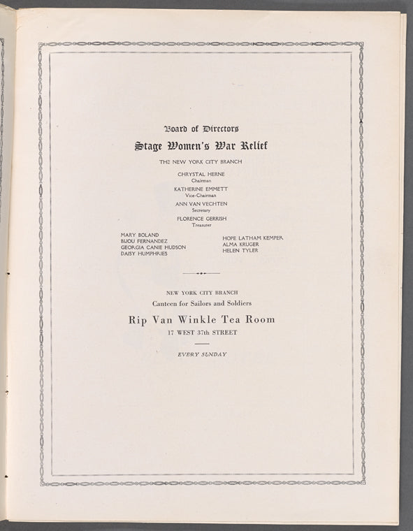 Stage Women's War Relief: Souvenir Program