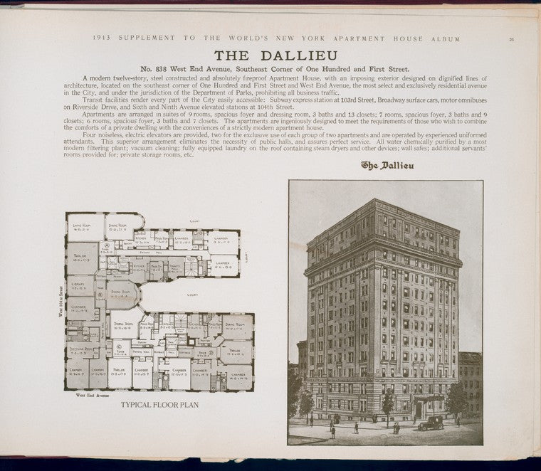 The Dallieu. No. 838 West End Avenue, Southeast Corner of One Hundred and First Street.