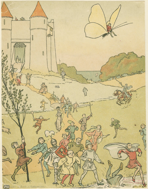 Tom Thumb hitches a ride on a butterfly