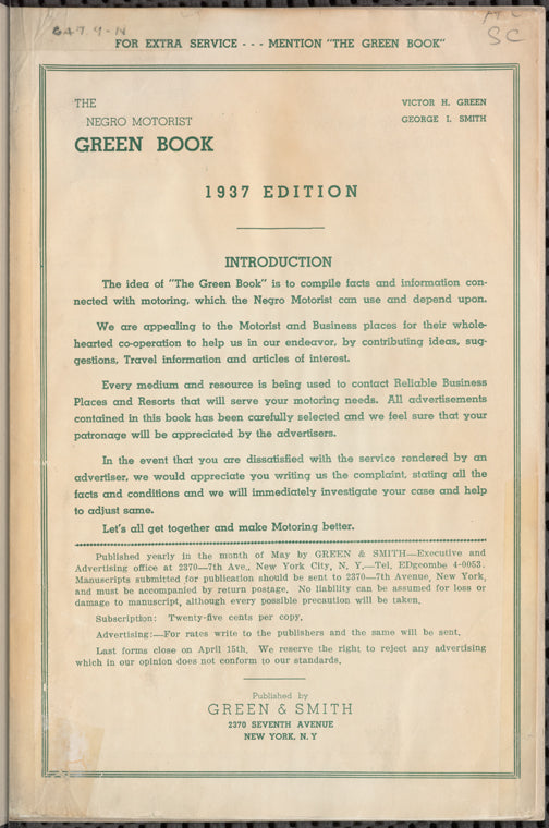 The Negro Motorist Green Book: 1937