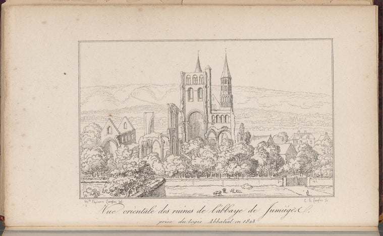 Nue orientale des ruines de l'Abbaye de Jumieges: prise du logis Abbatial en 1823