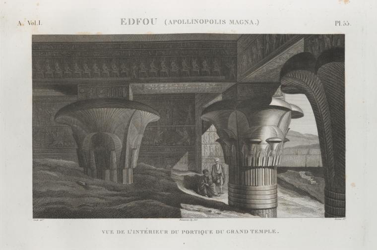 Edfou [Idfû] (Apollinopolis Magna). Vue de l'intérieur du portique du Grand Temple