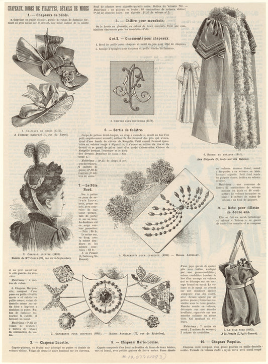Chapeaux, robes de fillettes, détails de modes