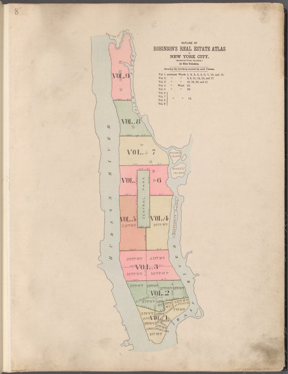 Outline of Robinson's Real Estate Atlas of New York City (Manhattan Island)