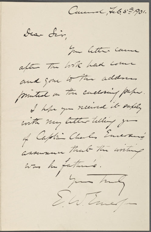 Edward Waldo Emerson, ALS to [DeWitt Miller]. Feb. 5, 1901