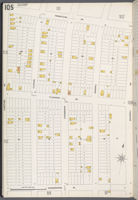 Queens V. 3, Plate No. 105 [Map bounded by Prometcha Ave., Grinnell Ave., Washington Pl., Junction Ave.]