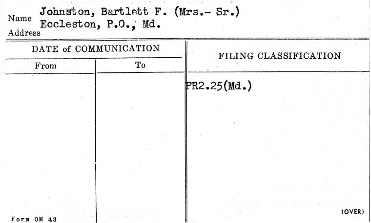 Johnston, Bartlett F. (Mrs.-Sr.)