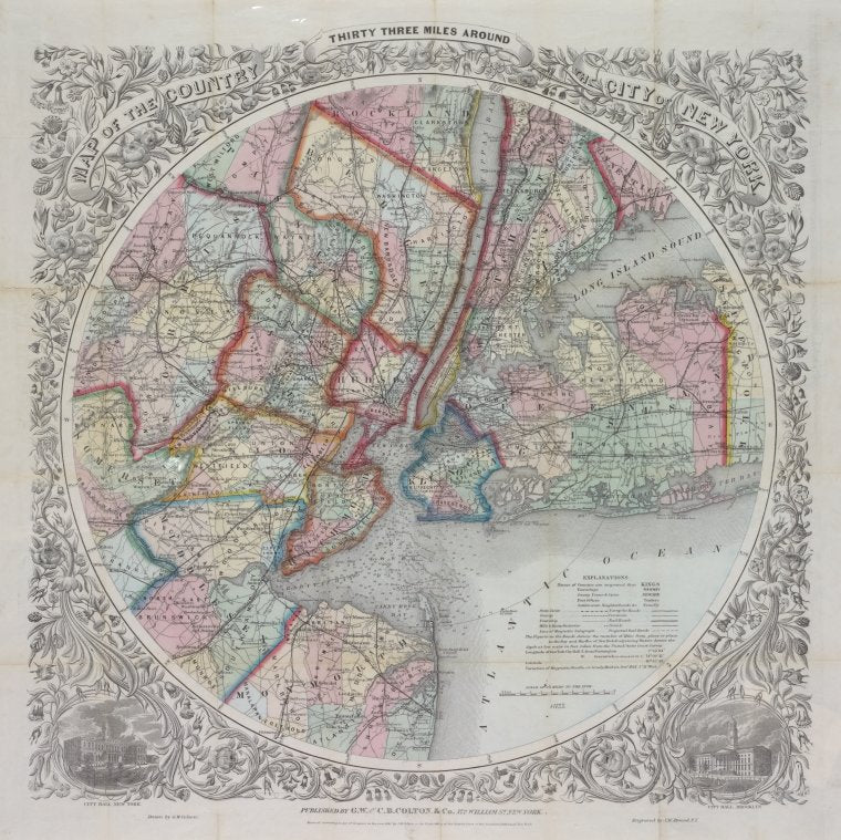 Map of the country thirty three miles around the city of New York