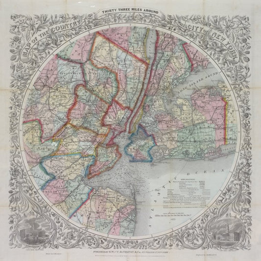 Map of the country thirty three miles around the city of New York