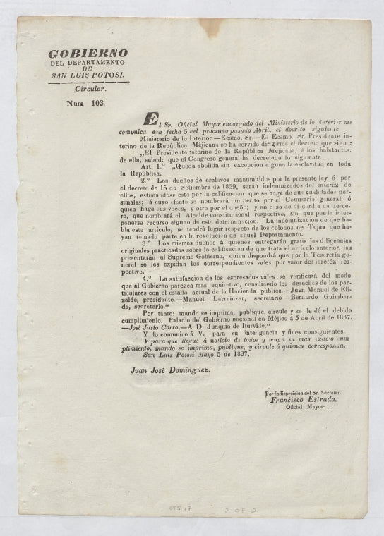 Abolition of Slavery - Mexico (Republic)