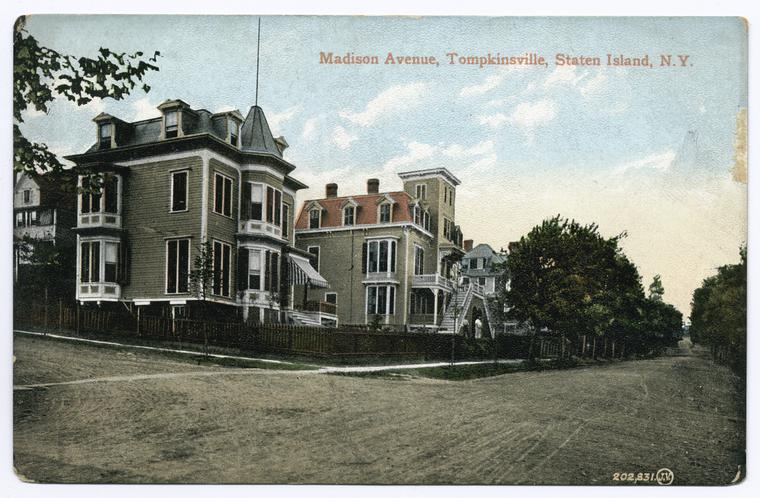 Madison Avenue, Tompkinsville, Staten Island, N.Y.  [view of corner with two large mansions]