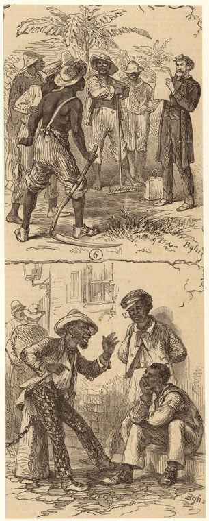 African American laborers and Caucasian soldier, ca. 1867 ; African American men chatting outdoors, ca. 1867