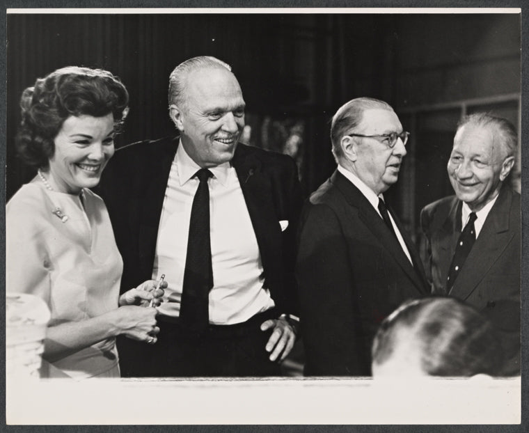 Nanette Fabray, Joshua Logan, Howard Lindsay and Russel Crouse in rehearsal for the stage production Mr. President
