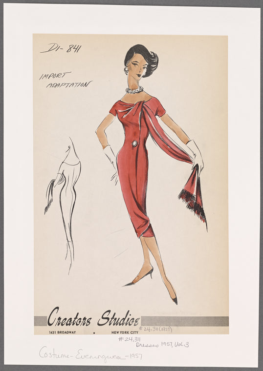 1950s evening wear fashion sketch