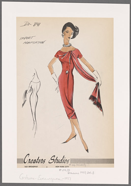 1950s evening wear fashion sketch