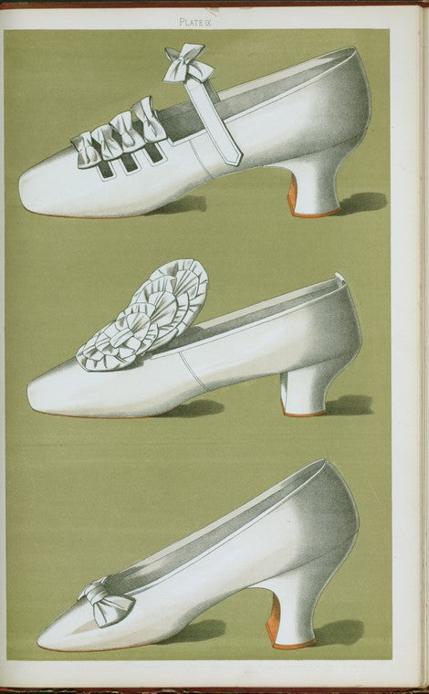 Shoe with straps and bows; tiny shoe with large bow; shoe possessing one of the highest Louis heels worn off the stage