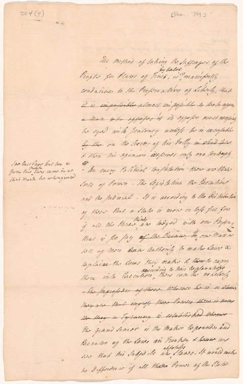 Hand bill in favor of elections by ballot published in December 1769