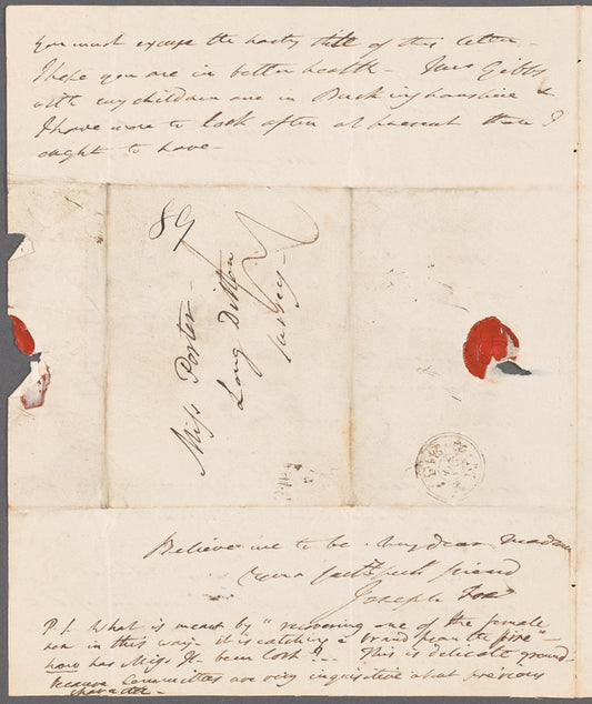 Joseph Fox to Miss Porter, autograph letter signed