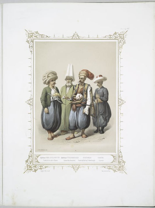 Djébéhané Cara-Coulouktchi, Garde de la salle d'Armes, Djébéhané Tchorbadjissi, Colonel des Armuriers, Bostandji, Garde du Pal. Impl. d' Andrinople, Chatir, Coureur
