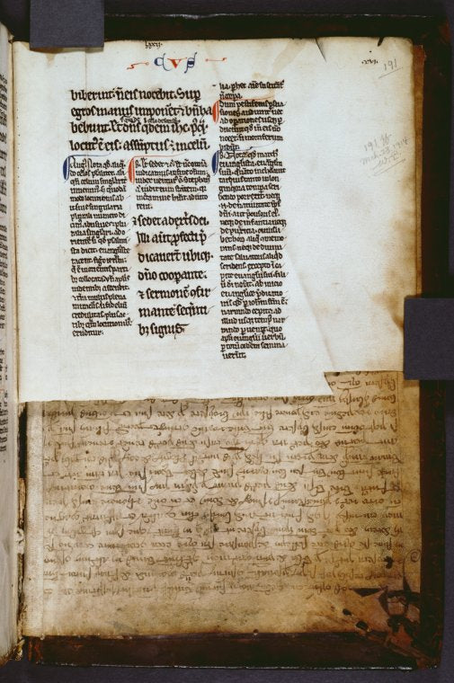 Explicit of main text; lower margin cut away, possibly to use parchment for another purpose, or possibly to remove owership note