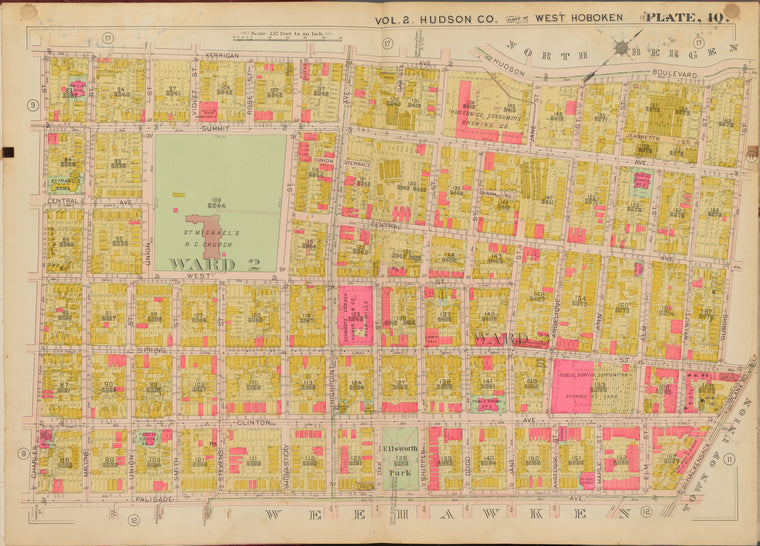 Hudson County, V. 2, Double Page Plate No. 10 [Map bounded by Kerrigan Ave., Hudson Blvd., Dubois St., Palisade Ave., Charles St.]