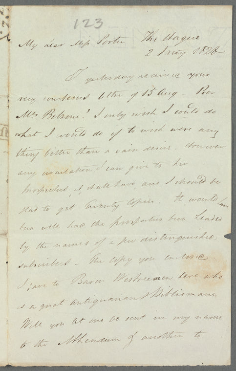 John Bowring to Miss Porter, autograph letter signed
