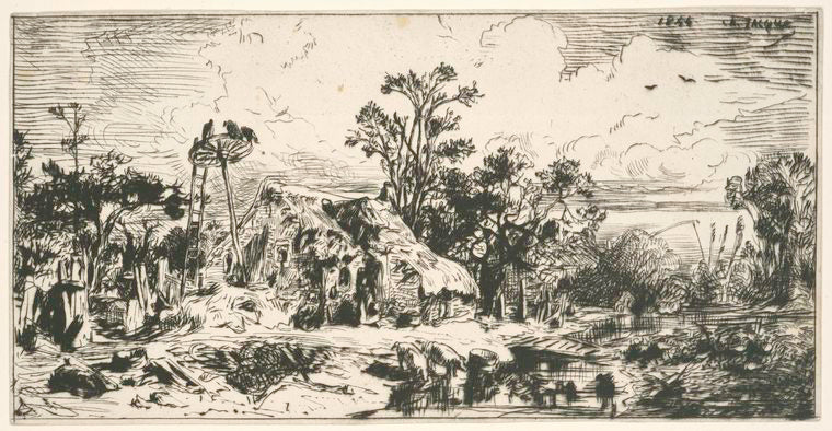 Paysage. Chaumières.
