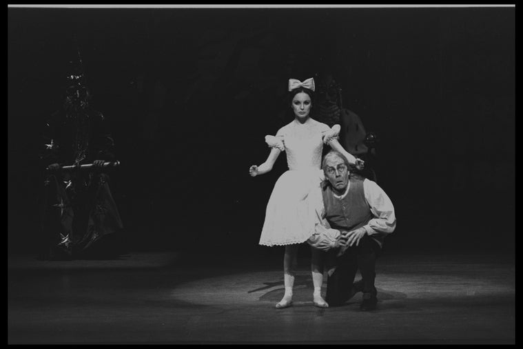 New York City Ballet production of "Coppelia" with Patricia McBride as Swanilda and Shaun O'Brien as Dr. Coppelius, choreography by George Balanchine and Alexandra Danilova after Marius Petipa (New York)