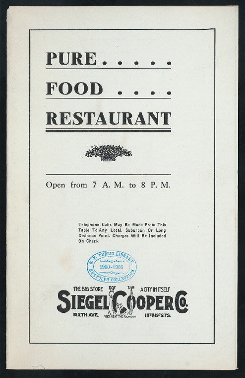 BREAKFAST [held by] SIEGEL COOPER CO. [at] "NEW YORK, NY" (REST;)