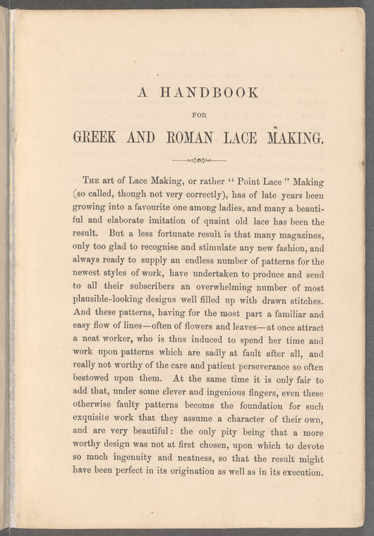 A handbook for Greek and Roman lace making