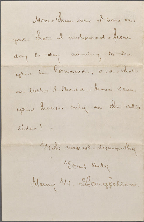 Longfellow, Henry W[adsworth], ALS to SAPH. Sep. 8, 1866.