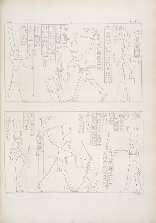 Il re medesimo percote l'Africa e l'Asia al cospetto di Amon-rê e di Horus.