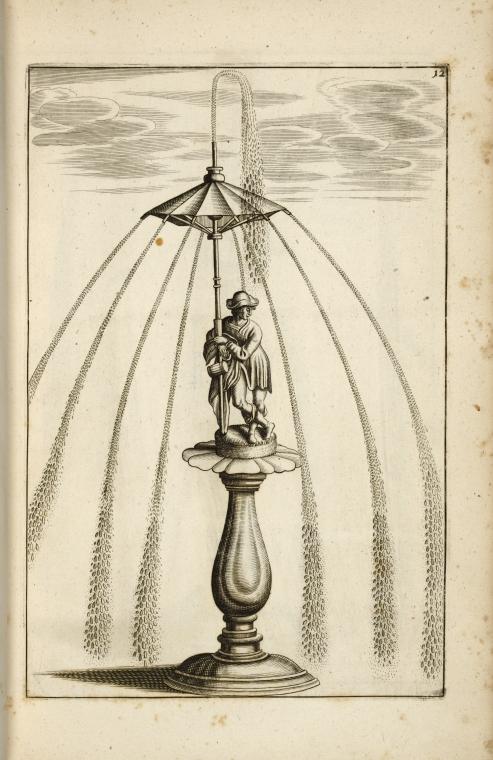 Fountain with multiple spouts, and central figure of a man