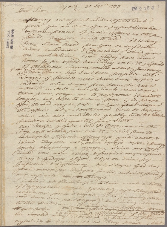 Letter to Jonathan Trumbull, Lebanon, Conn