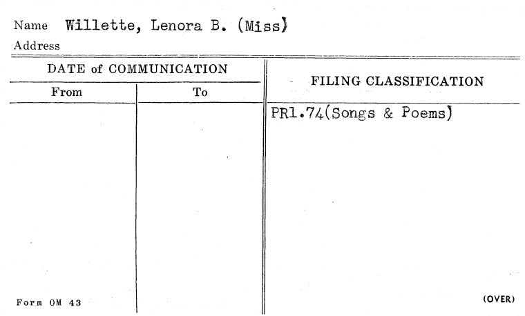 Willette, Lenora B. (Miss)