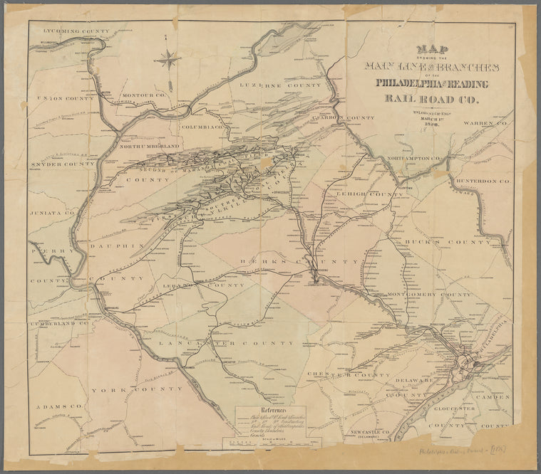 Map showing the main line and branches of the Philadelphia and Reading Rail Road Co.