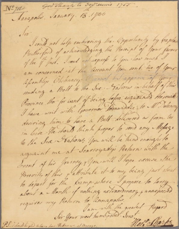 Letter to Robert Hunter Morris, Governor of Pennsylvania