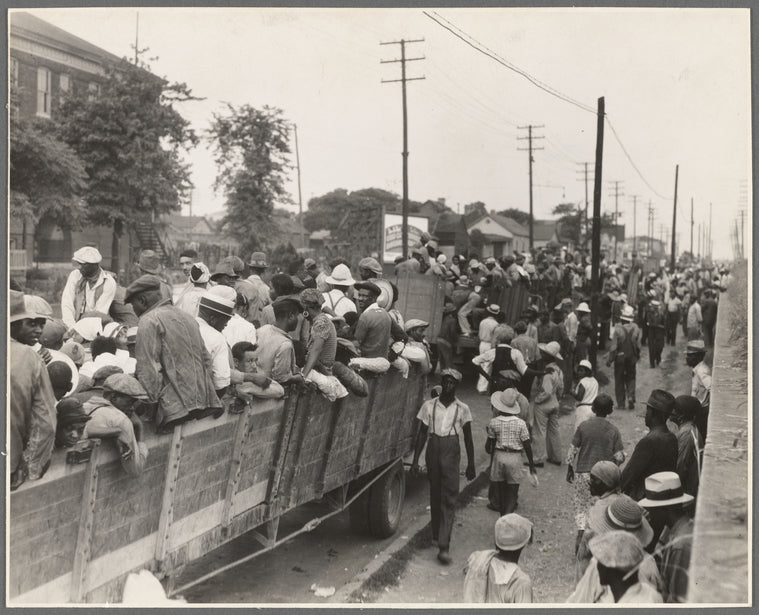 Cotton hoers loading at Memphis, Tennessee for the day's work in Arkansas