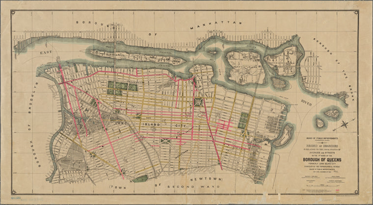 [Long Island City, Queens] Record of searches in relation to the legal status of avenues and streets in the 1st Ward of the Borough of Queens.
